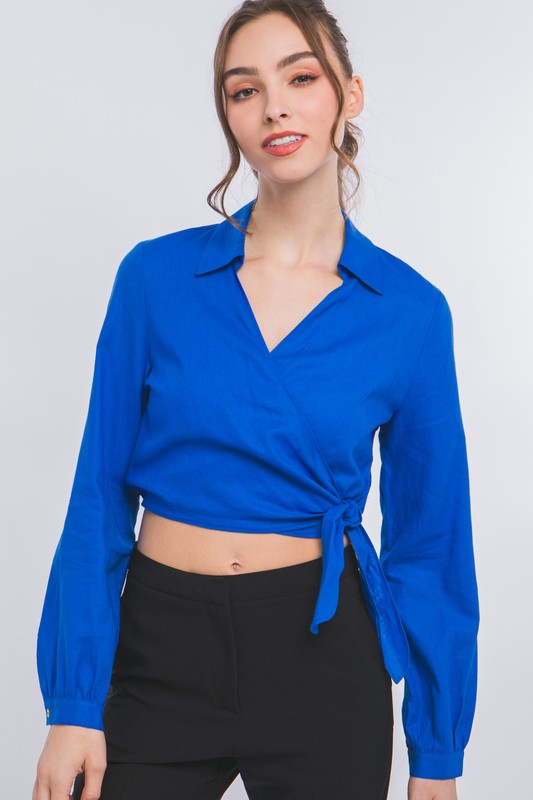 DT 1850 - Linen Waist Tie Crop Top
