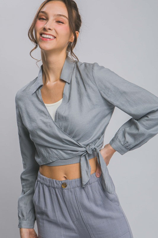 DT 1850 - Linen Waist Tie Crop Top