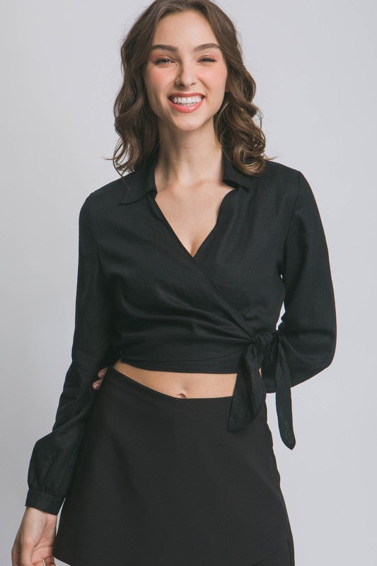 DT 1850 - Linen Waist Tie Crop Top