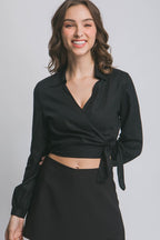 DT 1850 - Linen Waist Tie Crop Top