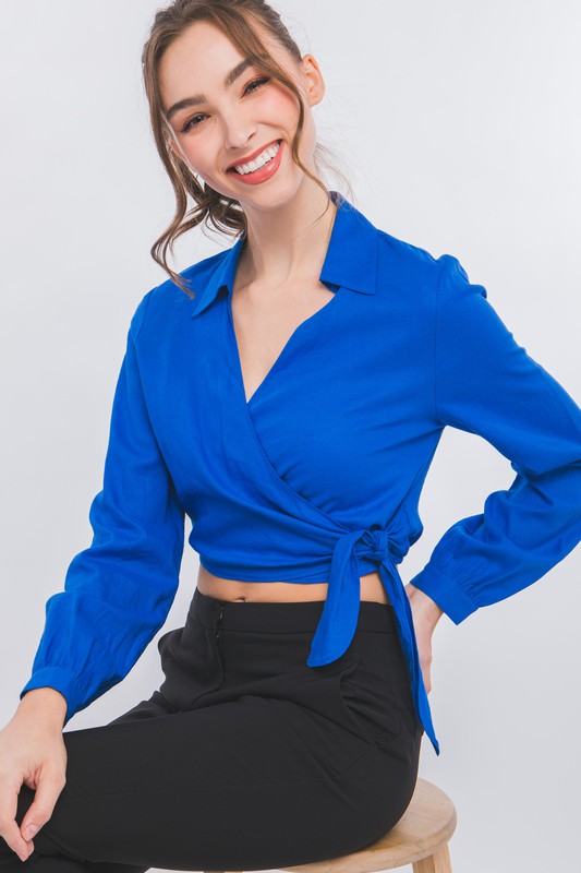 DT 1850 - Linen Waist Tie Crop Top