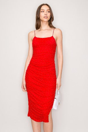 DD 1419 - Rhinestone Ruched Mesh Midi Dress