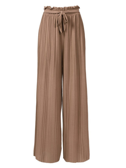 P 742 - Ribbon-tie Pleated Wide Leg Palazzo Pants