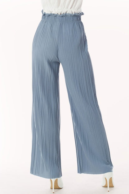 P 742 - Ribbon-tie Pleated Wide Leg Palazzo Pants