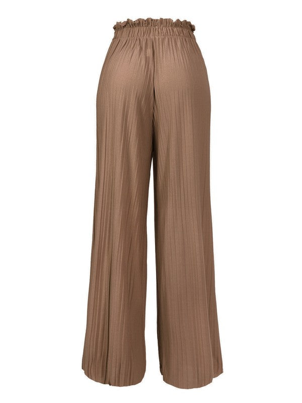 P 742 - Ribbon-tie Pleated Wide Leg Palazzo Pants