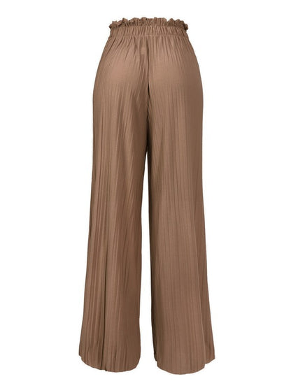 P 742 - Ribbon-tie Pleated Wide Leg Palazzo Pants