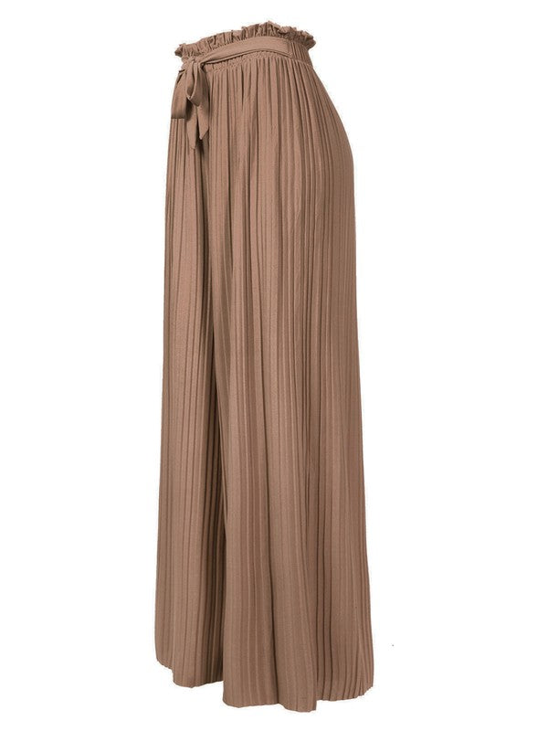P 742 - Ribbon-tie Pleated Wide Leg Palazzo Pants