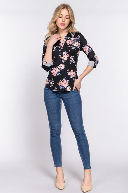 CT 2675 - 3/4 Roll Up Sleeve Top