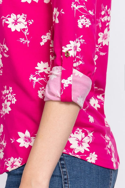 CT 2675 - 3/4 Roll Up Sleeve Top