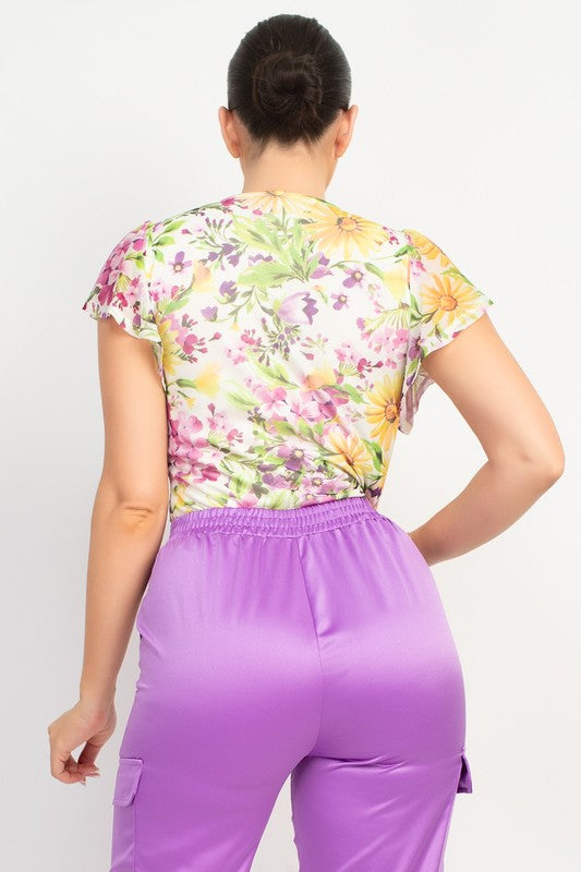 CT 2647 - Floral Flutter Sleeve Top