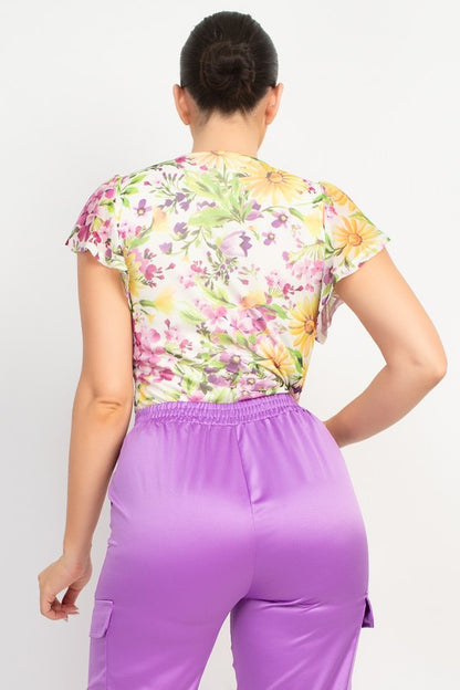 CT 2647 - Floral Flutter Sleeve Top