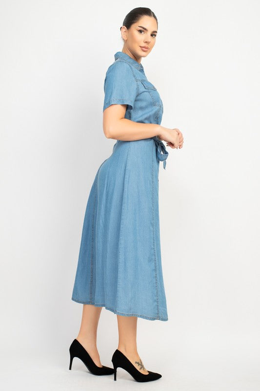 CD 3719 - Waist Tie Denim Dress