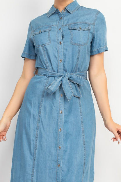 CD 3719 - Waist Tie Denim Dress
