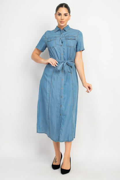 CD 3719 - Waist Tie Denim Dress