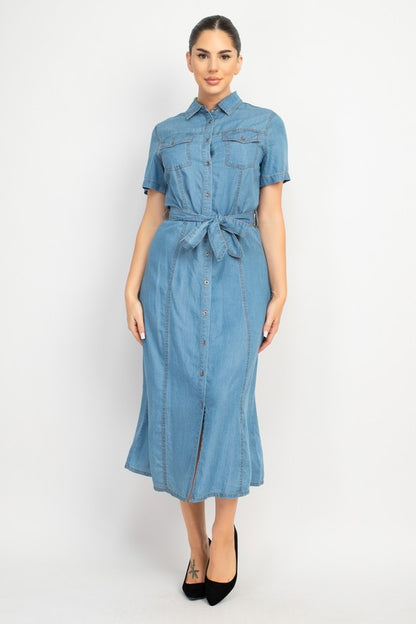 CD 3719 - Waist Tie Denim Dress