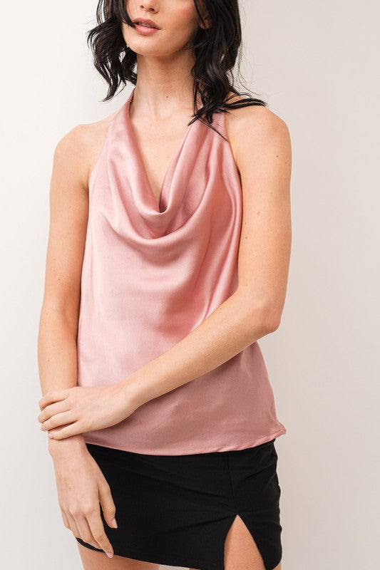 DT 1791 - Satin Cowl Neck Halter Top