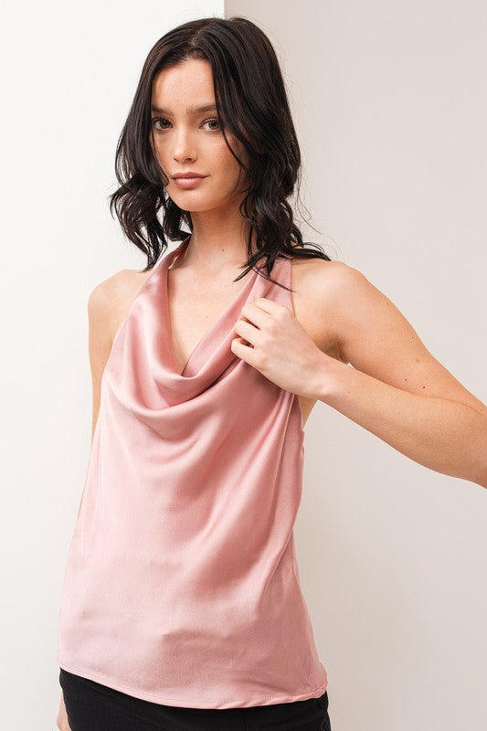 DT 1791 - Satin Cowl Neck Halter Top