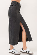 SKT 962 - Criss Cross Denim Maxi Skirt
