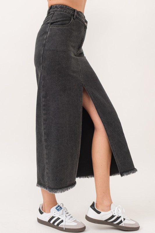 SKT 962 - Criss Cross Denim Maxi Skirt