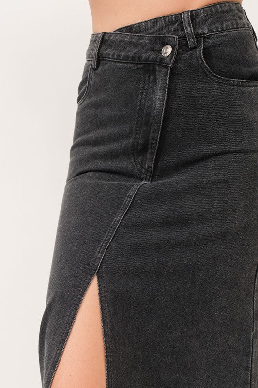 SKT 962 - Criss Cross Denim Maxi Skirt