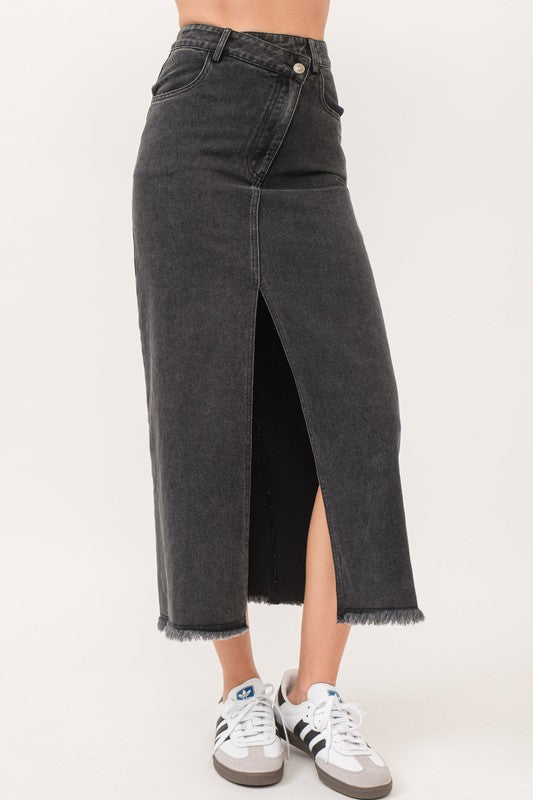 SKT 962 - Criss Cross Denim Maxi Skirt