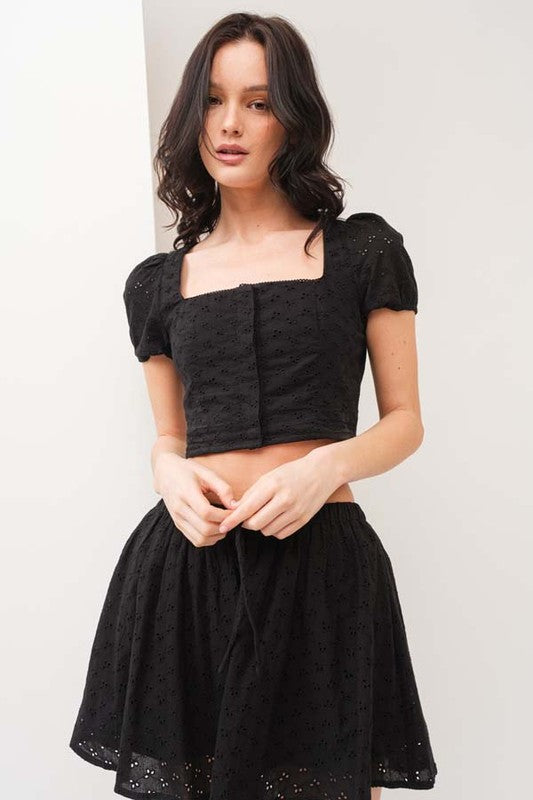 SET 012 - Eyelet Cap Sleeve Top