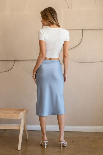 SKT 954 - Side Slit Satin Midi Skirt