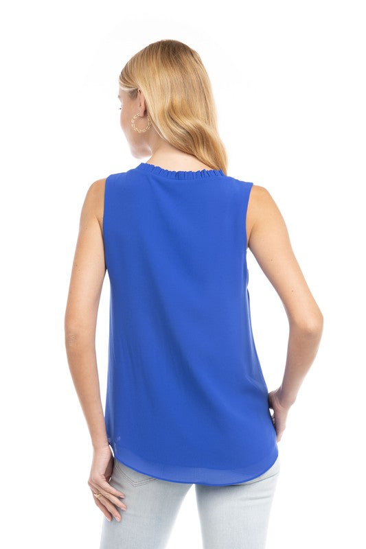 CT 2750 - Pleated Ruffle V-Neck Top