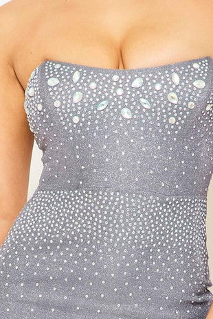 DD 1482 - Tube Top Beaded & Rhinestone Mini Dress