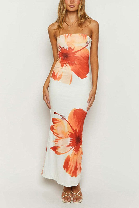 LD 580 - Floral Printed Tube Dress