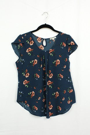 CT 2871 - Floral Print Cap Sleeve Top