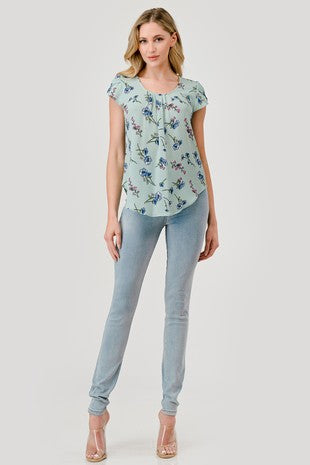 CT 2871 - Floral Print Cap Sleeve Top