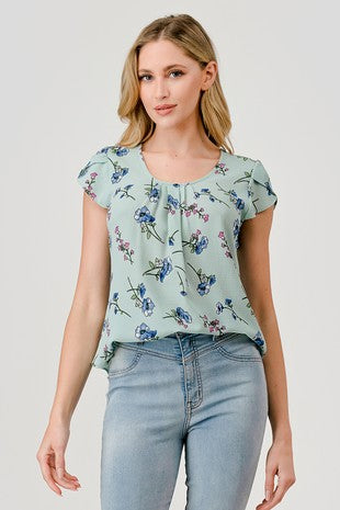 CT 2871 - Floral Print Cap Sleeve Top