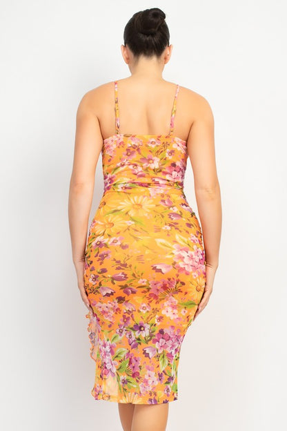DD 1333 - Floral Ruched Slit Dress
