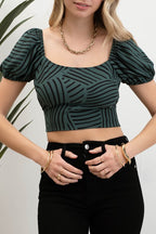 DT 1781 - Printed Puff Sleeve Crop Top