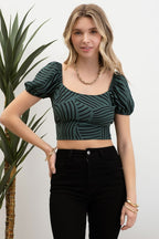 DT 1781 - Printed Puff Sleeve Crop Top