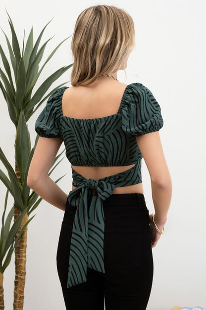 DT 1781 - Printed Puff Sleeve Crop Top