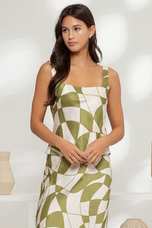 SET 082 - Geo Checkered Satin Tank