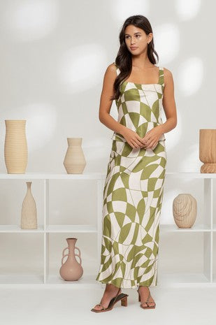 SET 082 - Geo Checkered Satin Tank