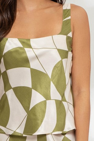 SET 082 - Geo Checkered Satin Tank