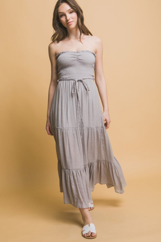 LD 619 - Smocked Strapless Maxi Dress