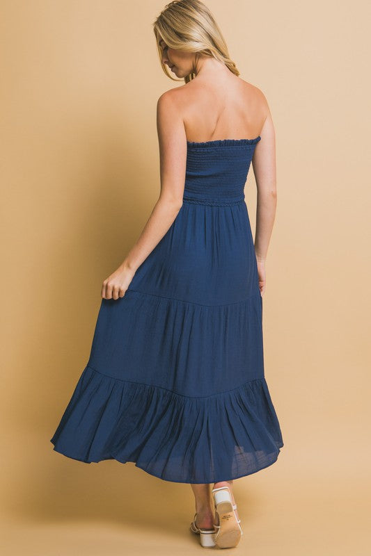 LD 619 - Smocked Strapless Maxi Dress