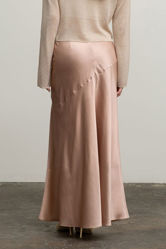 SKT 958 - Satin Asymmetrical Side Slit Midi Skirt