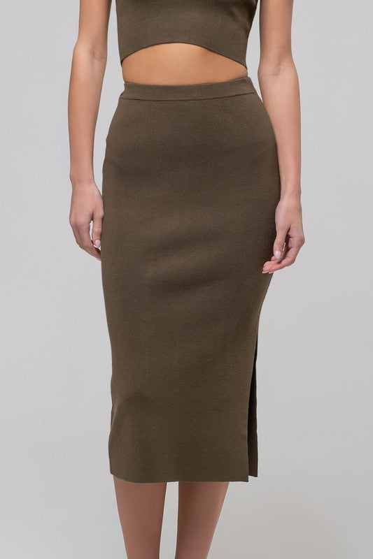 SKT 975 - High Waist Knit Midi Skirt