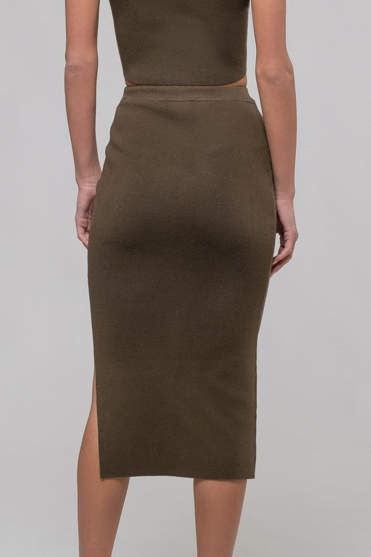 SKT 975 - High Waist Knit Midi Skirt