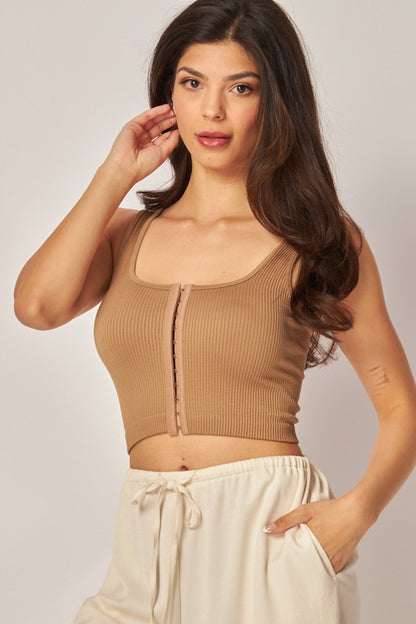 CT 2698 - Ribbed Hook-and-Eye Cropped Tank Top