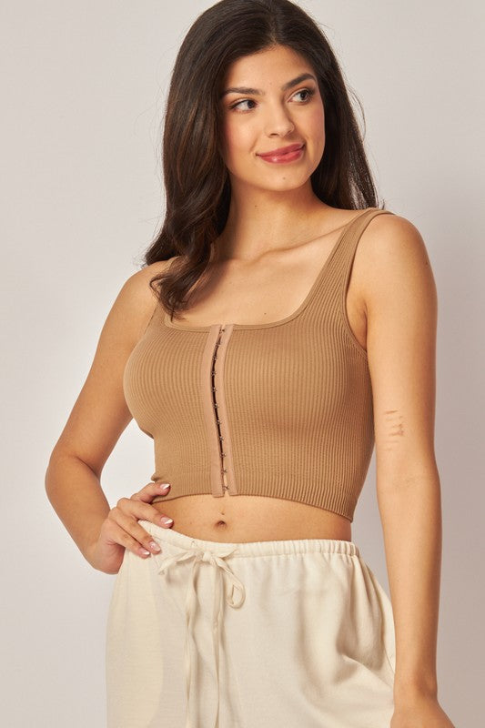 CT 2698 - Ribbed Hook-and-Eye Cropped Tank Top