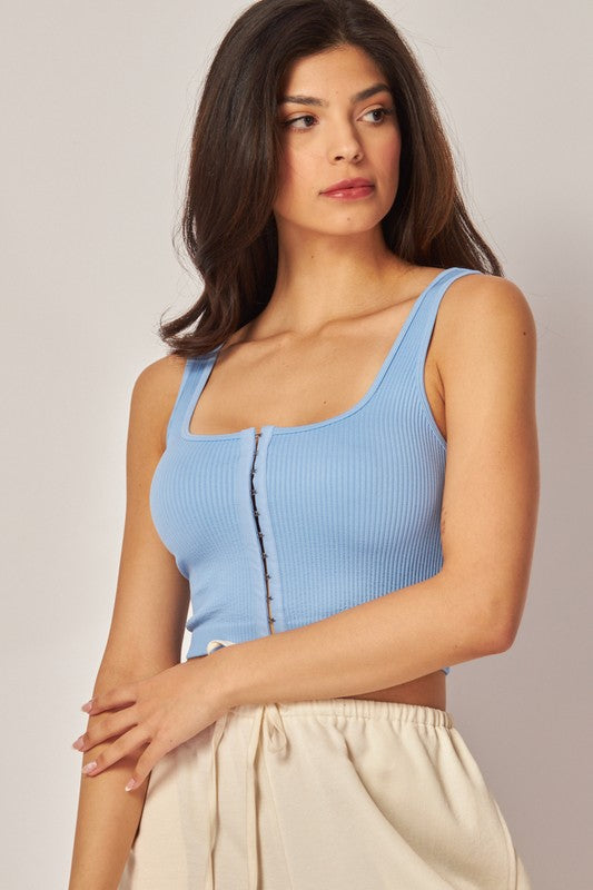 CT 2698 - Ribbed Hook-and-Eye Cropped Tank Top