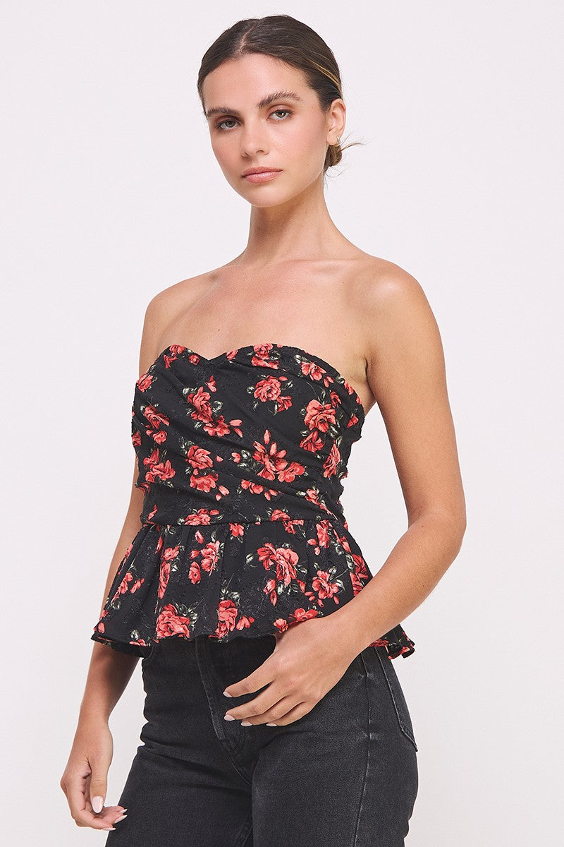 CT 2823 - Floral Strapless Peplum Top