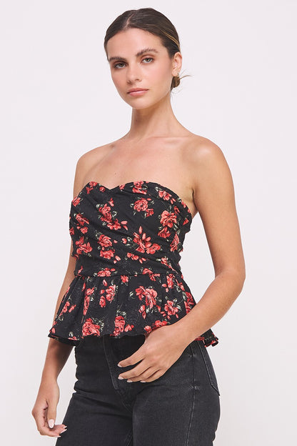 CT 2823 - Floral Strapless Peplum Top